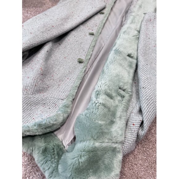 Green Herringbone Long Wool Coat - Picture 5 of 5